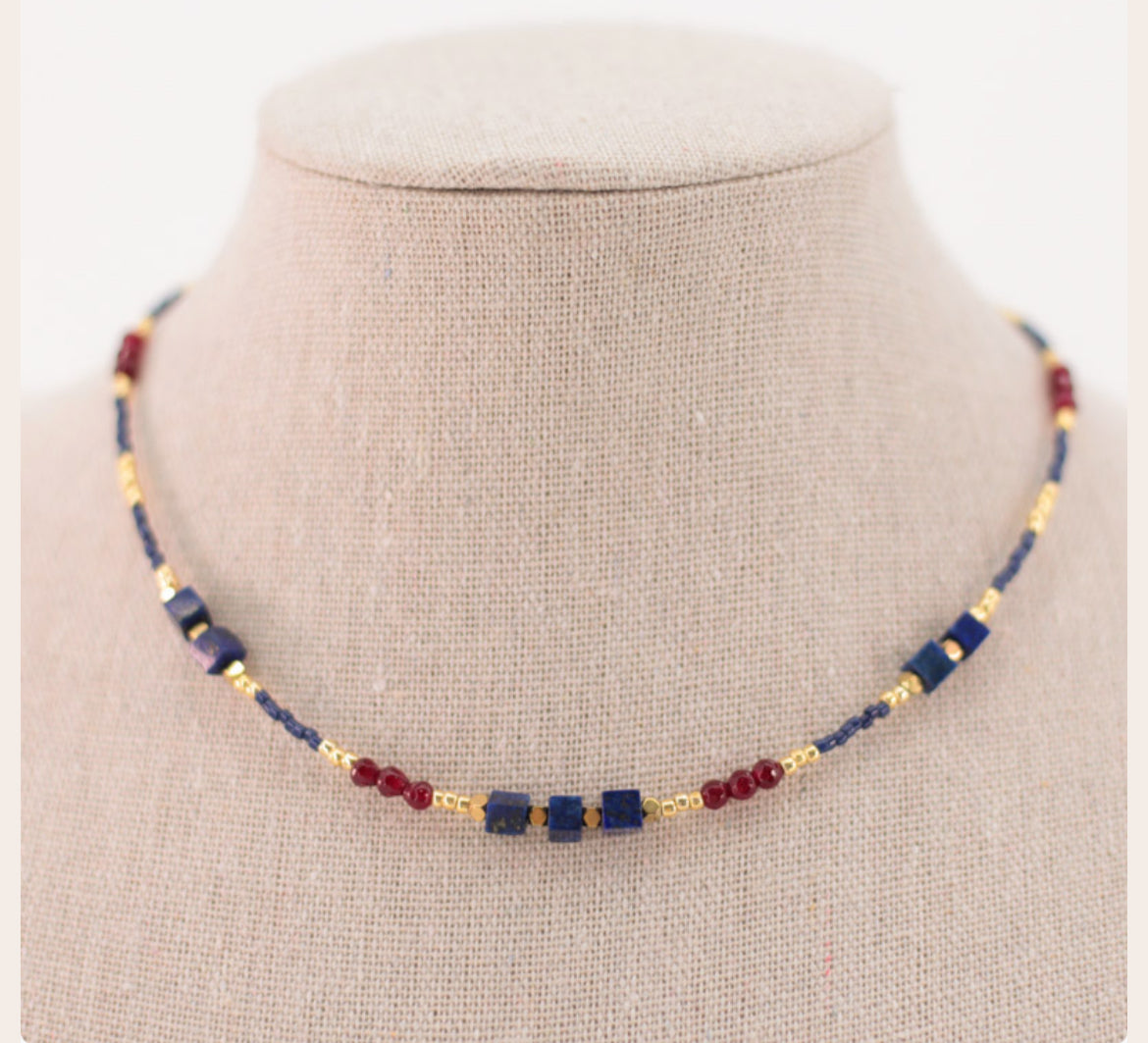 Collar Cubitos Azul - (Petra: Acero Quirúrgico Waterproof y Piedras)