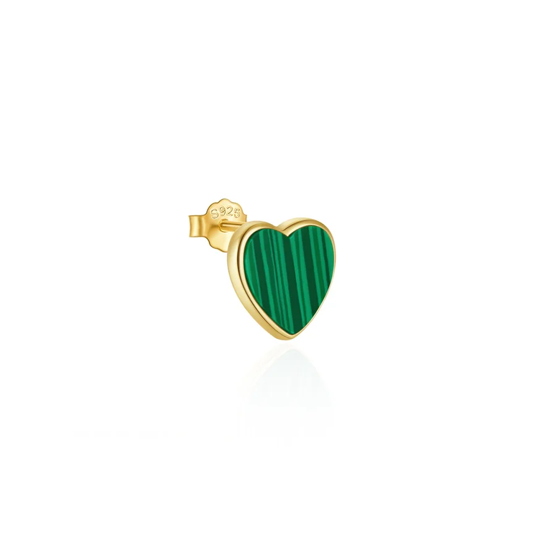Pendientes Corazón Malaquita - (Plata de Ley 925)