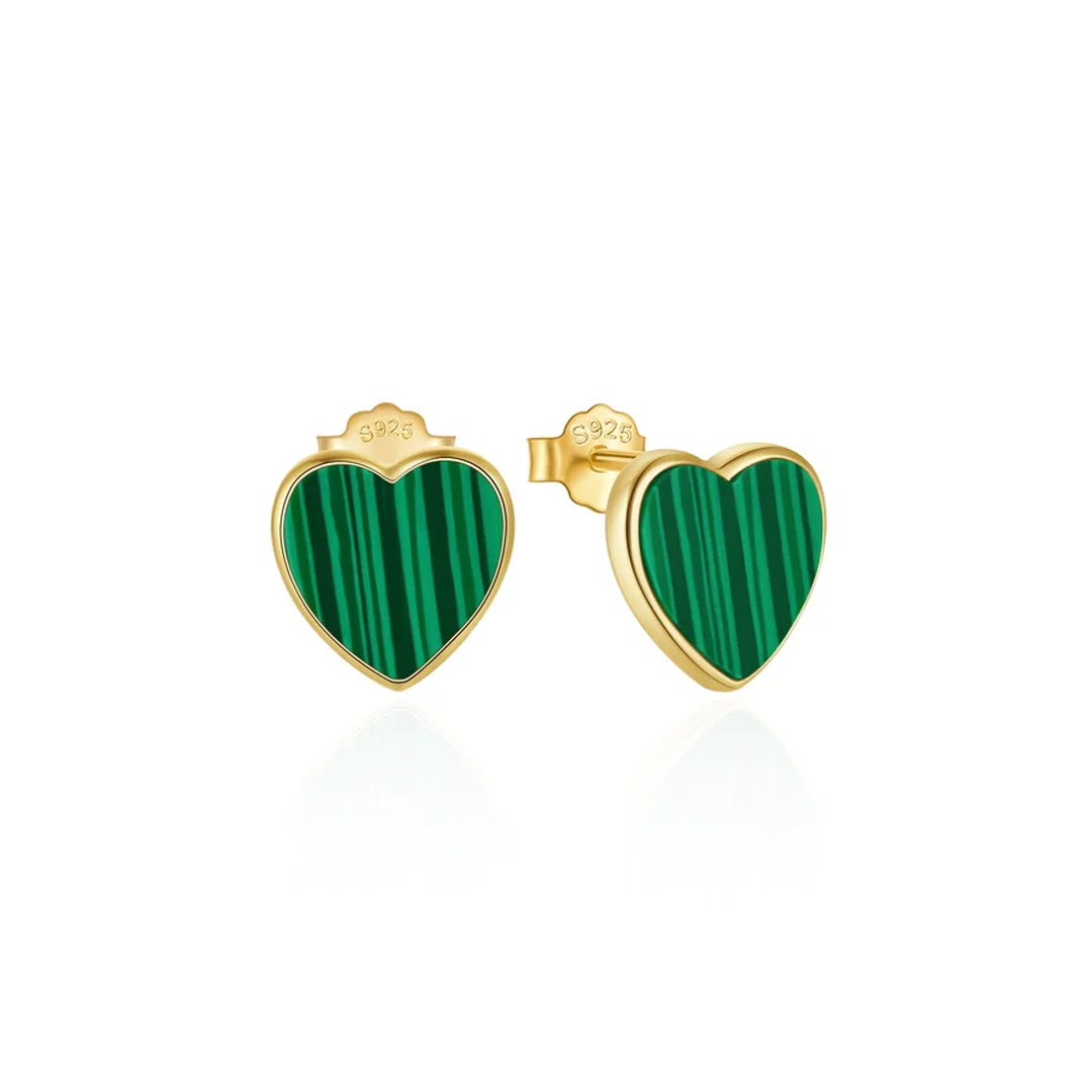 Pendientes Corazón Malaquita - (Plata de Ley 925)