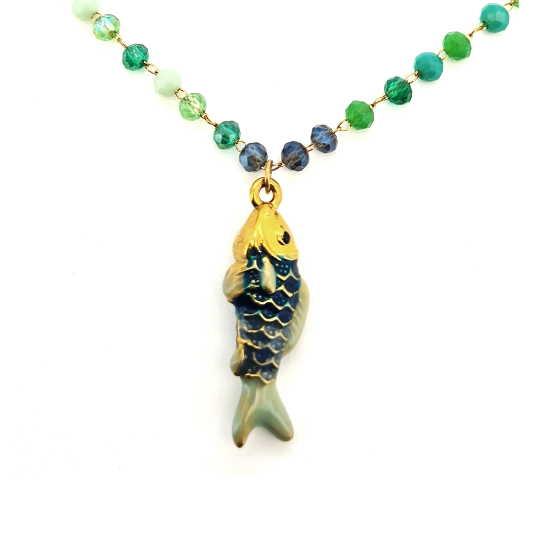 Collar Pez Piedra Verde - (Acero Quirúrgico Waterproof)