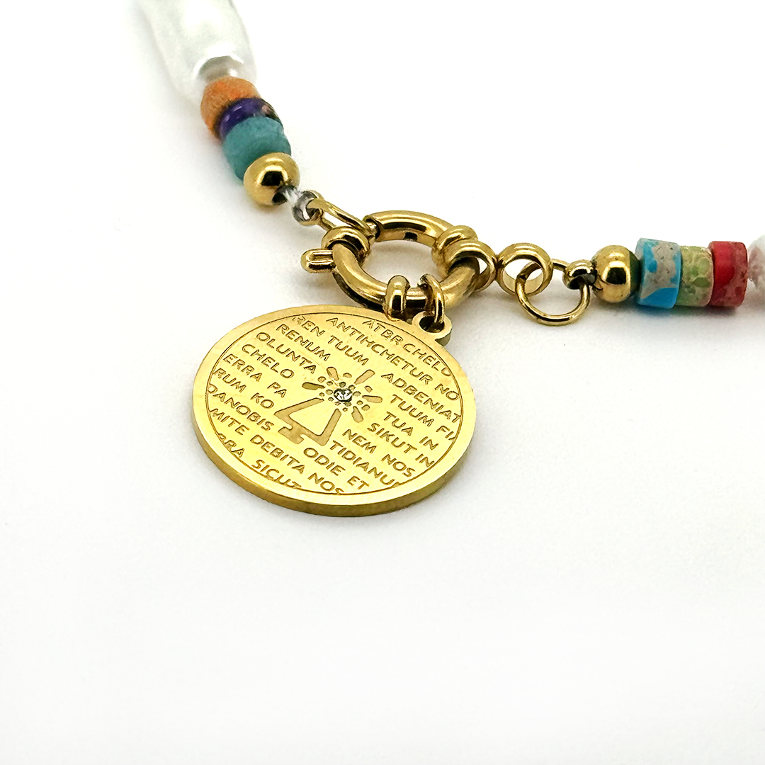 Pulsera Virgen Del Pilar Medalla - (Petra: Acero Quirúrgico Waterproof y Piedras)