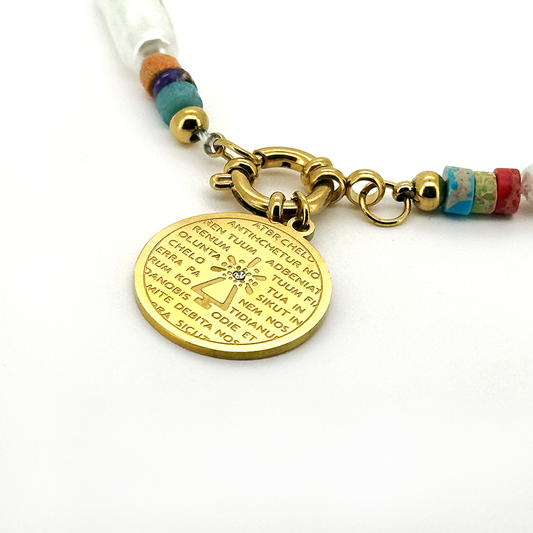 Pulsera Virgen Del Pilar Medalla - (Petra: Acero Quirúrgico Waterproof y Piedras)