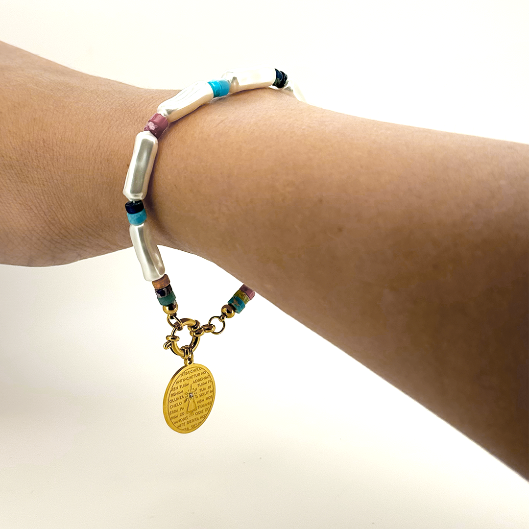 Pulsera Virgen Del Pilar Medalla - (Petra: Acero Quirúrgico Waterproof y Piedras)