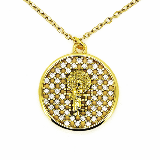 Collar Virgen Del Pilar Circonitas Blancas - (Acero Quirúrgico Waterproof)