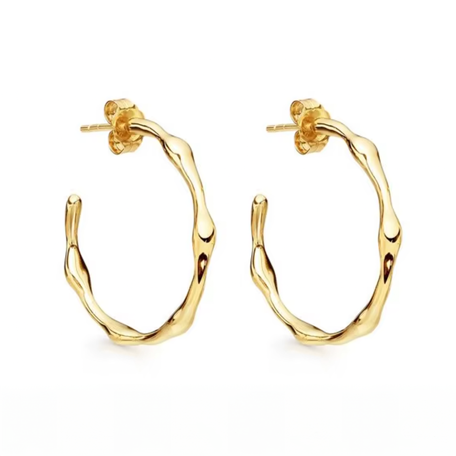 Aros Bambú Oro - (Plata de Ley 925)