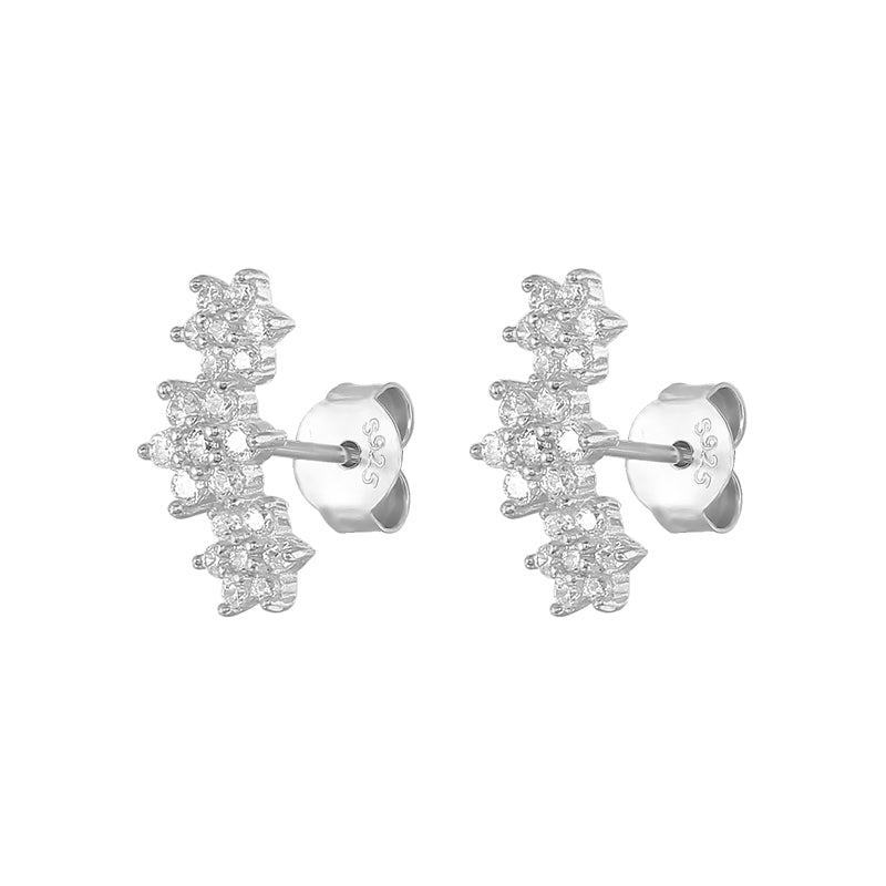 Pendientes Triple Flor Plata - (Plata de Ley 925)