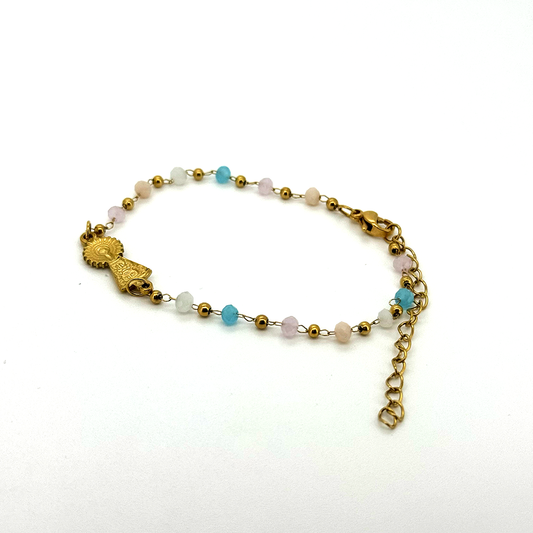 Pulsera Virgen Del Pilar Cadena Colores - (Petra: Acero Quirúrgico Waterproof y Piedras)