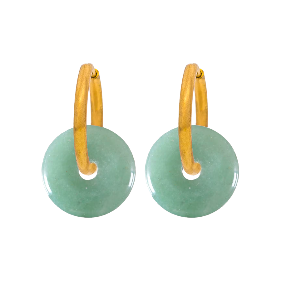Pendientes Chimos Aventurina Aro Listo - (Petra: Acero Quirúrgico Waterproof y Piedras)