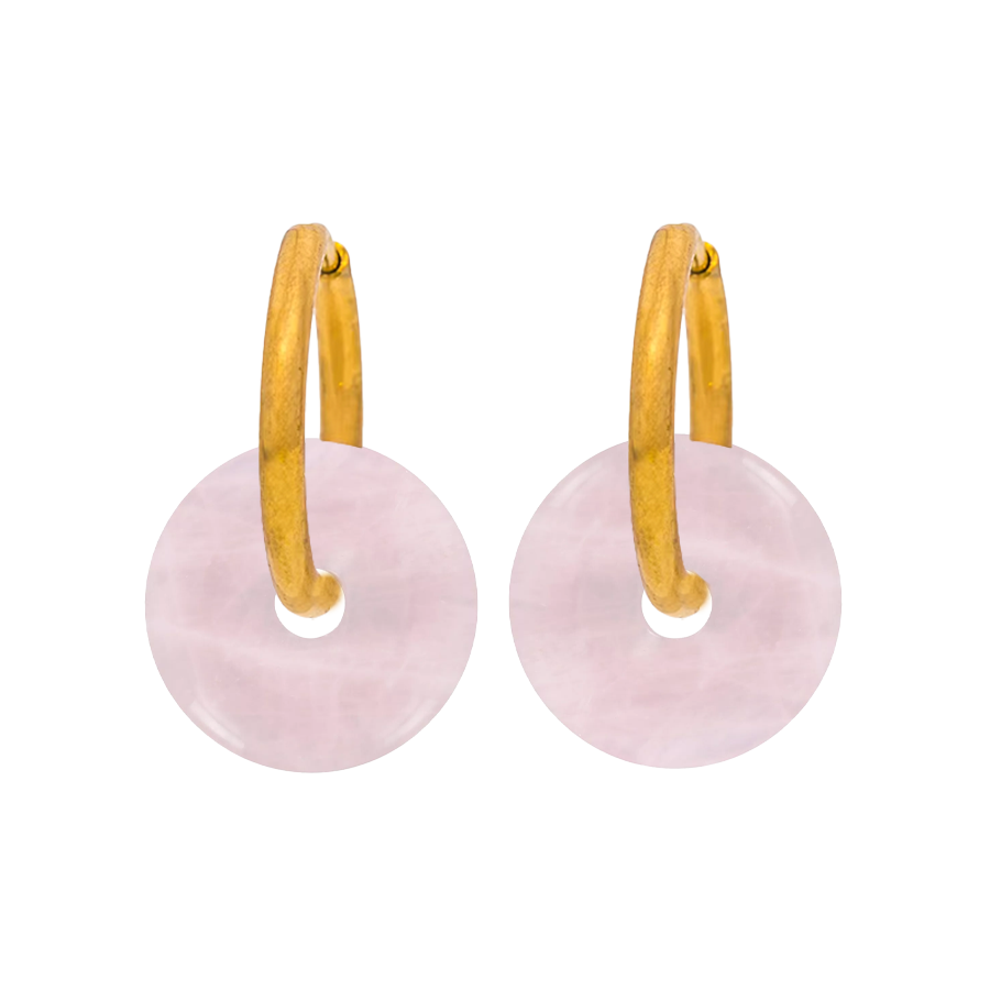 Pendientes Chimo Cuarzo Rosa - (Petra: Acero Quirúrgico Waterproof y Piedras)