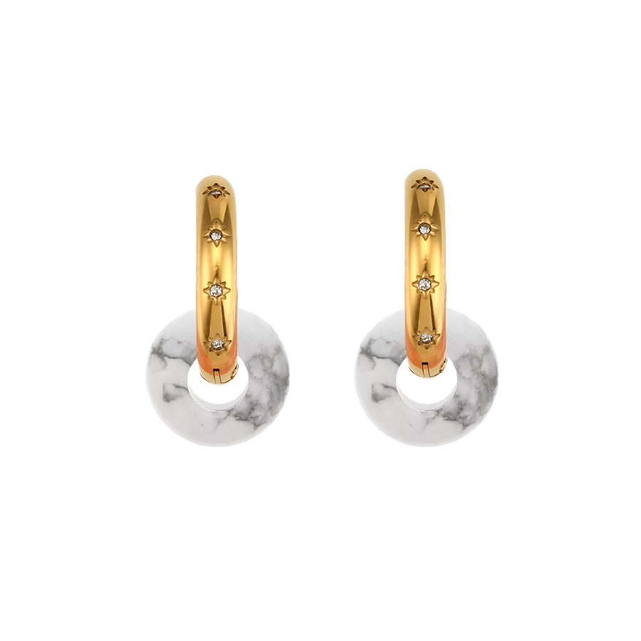 Pendientes Chimo Turquesa Blanca Pequeña - (Petra: Acero Quirúrgico Waterproof y Piedras)