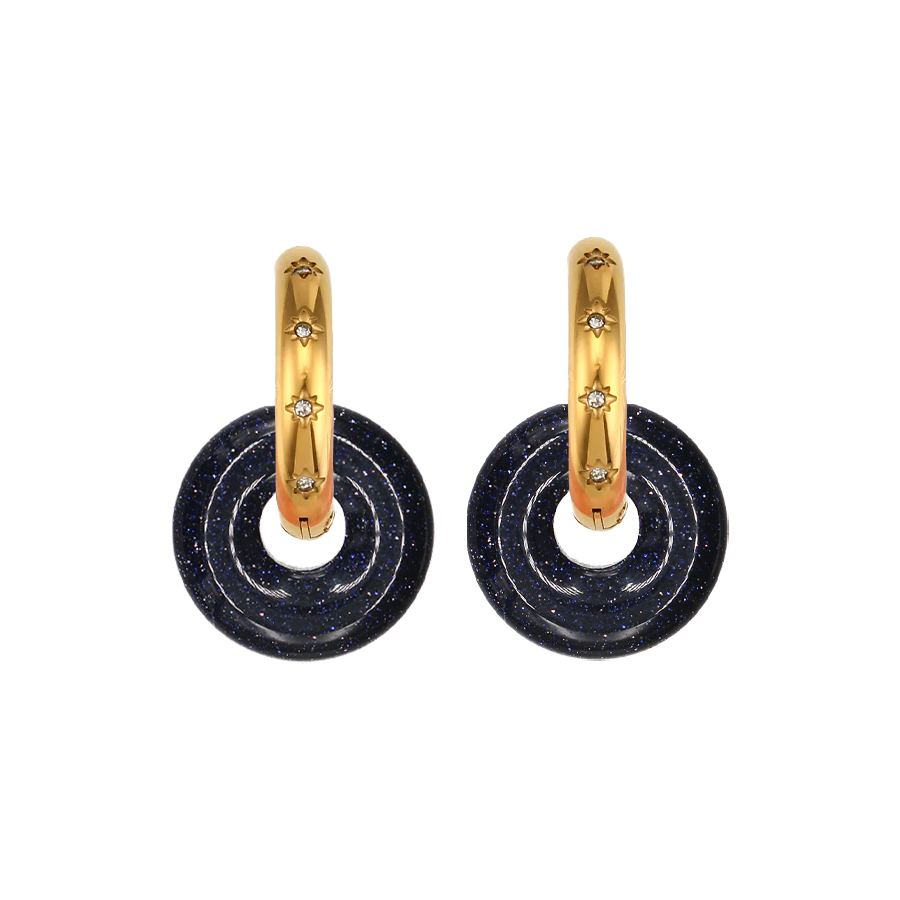 Pendientes Chimo Gold Stone Azul Aro Gordo - (Petra: Acero Quirúrgico Waterproof y Piedras)