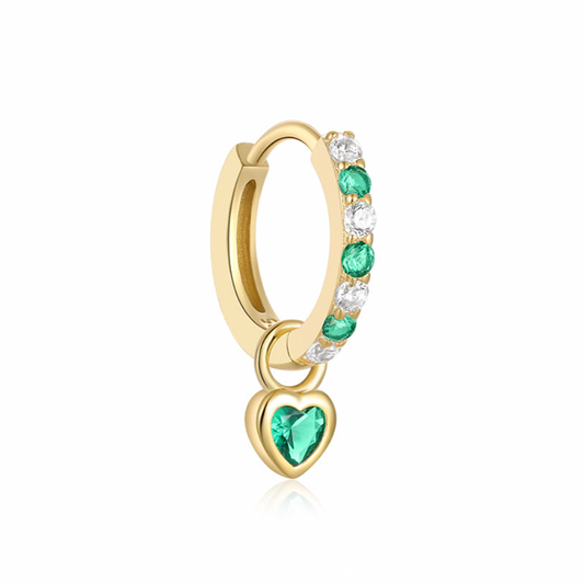 Aros Heart Verdes - (Plata de Ley 925)