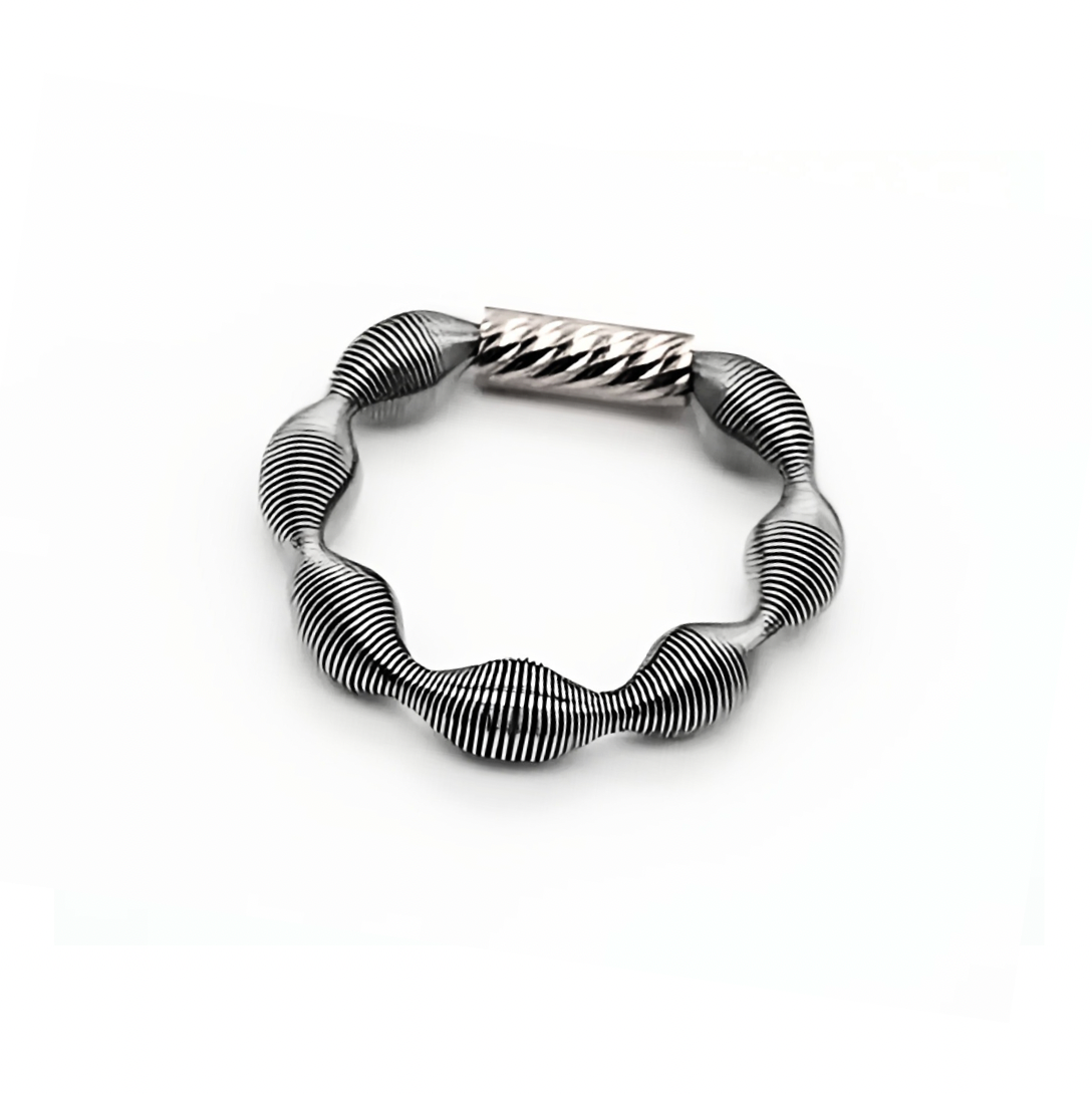 Anillo Ondas Barrita Plata 6mm - (Acero Quirúrgico Waterproof)