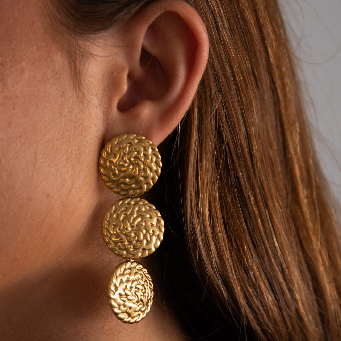 Pendientes Triple Plata - (Acero Quirúrgico Waterproof)