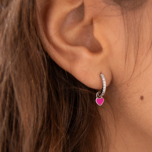Aros Corazón Pink Plata - (Plata de Ley 925) - Mimiló
