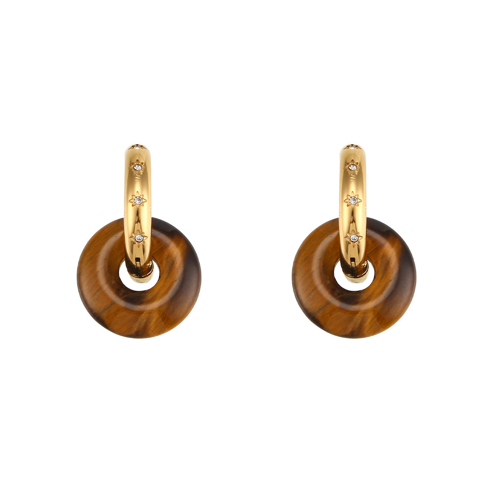 Pendientes Chimo Ojo De Tigre - (Petra: Acero Quirúrgico Waterproof y Piedras) - Mimiló