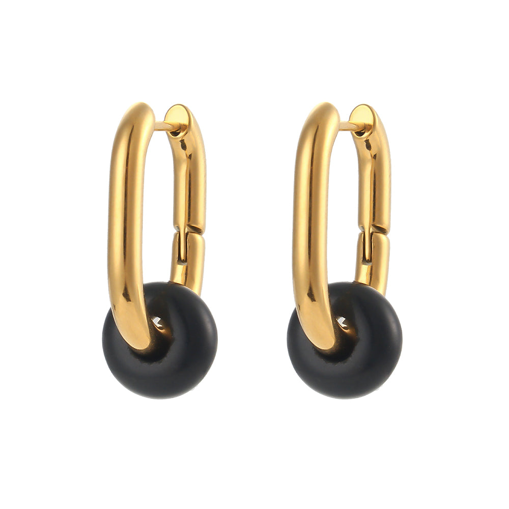 Aros Ovalados Piedra Negra - (Petra: Acero Quirúrgico Waterproof y Piedras) - Mimiló
