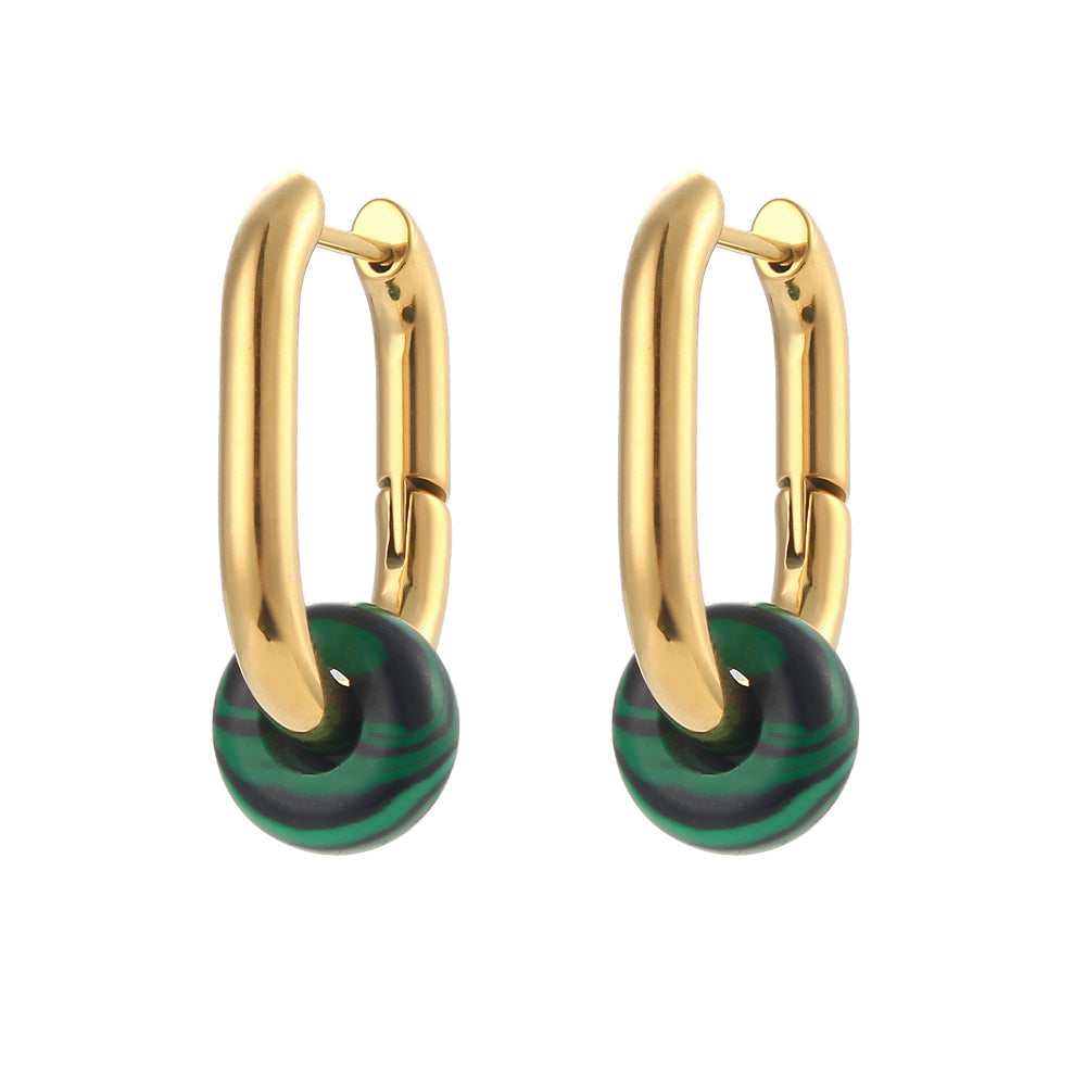 Aros Piedra Malaquita - (Petra: Acero Quirúrgico Waterproof y Piedras) - Mimiló