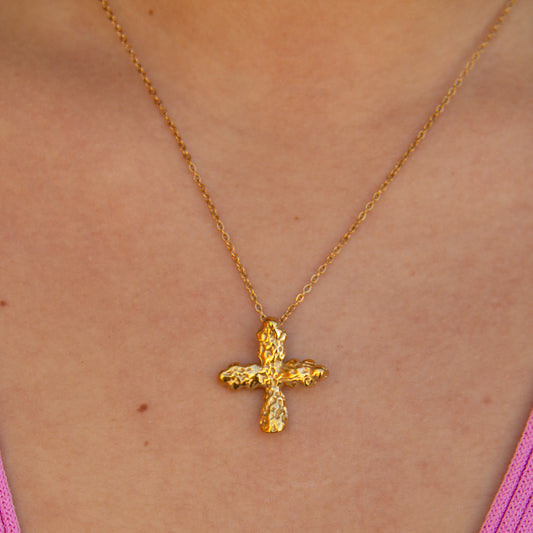 Collar Cruz Cuadrada Oro - (Acero Quirúrgico Waterproof) - Mimiló
