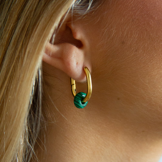 Aros Piedra Malaquita - (Petra: Acero Quirúrgico Waterproof y Piedras) - Mimiló