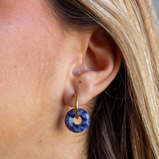 Pendientes Chimo Aro Liso Jaspe Rojo - (Petra: Acero Quirúrgico Waterproof y Piedras) - Mimiló