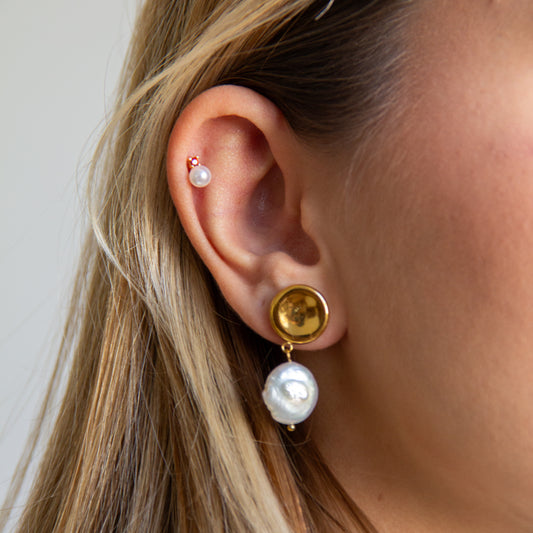 Pendientes Botón-Perla Oro - (Acero Quirúrgico Waterproof) - Mimiló