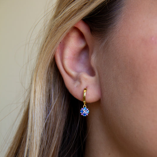 Aros Gran Flor azul - (Plata de Ley 925) - Mimiló