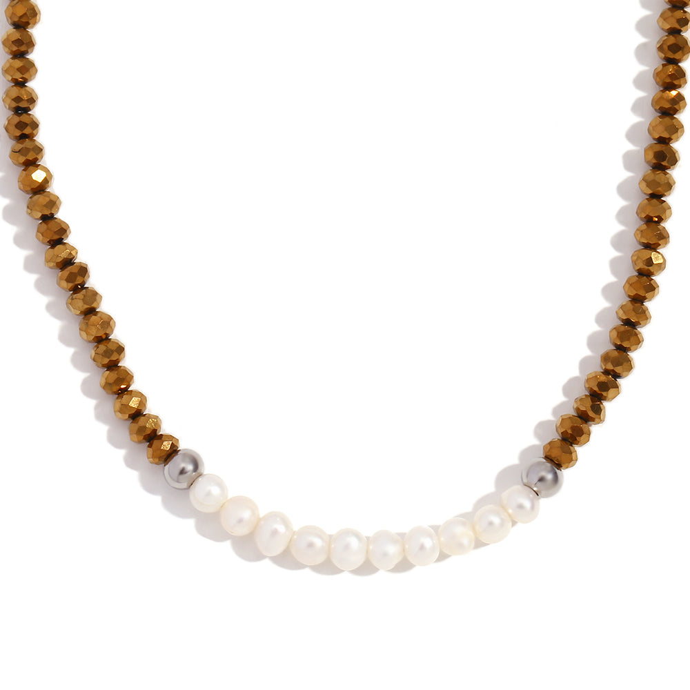 Collar Color-Perlas Dorado - (Acero Quirúrgico Waterproof)
