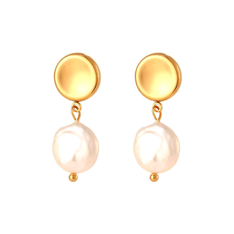 Pendientes Botón-Perla Oro - (Acero Quirúrgico Waterproof) - Mimiló