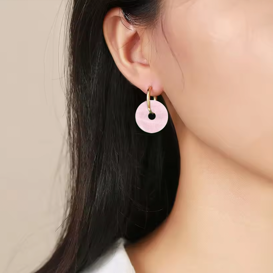 Pendientes Chimo Cuarzo Rosa - (Petra: Acero Quirúrgico Waterproof y Piedras)