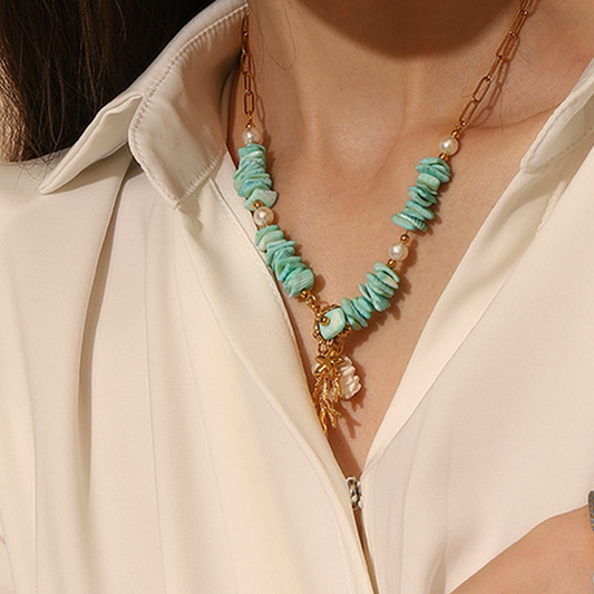 Collar Marina Turquesa - (Acero Quirúrgico Waterproof)