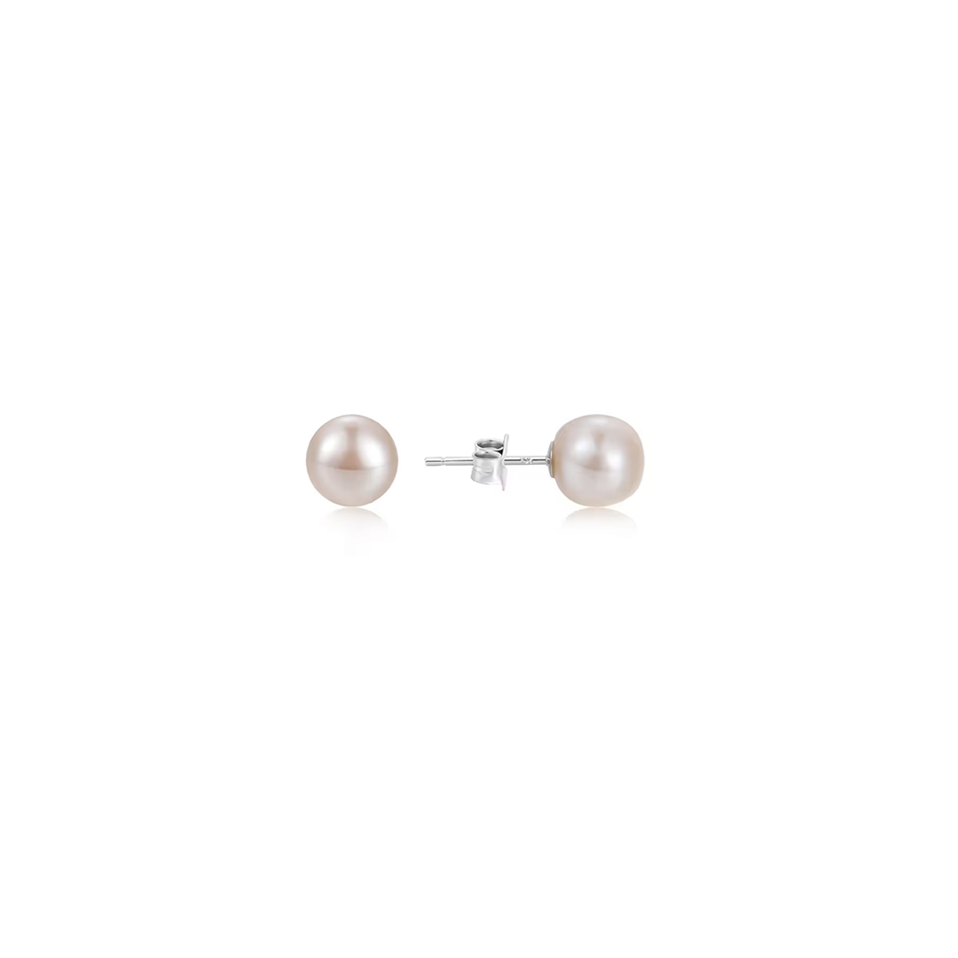 Pendientes Perla María 8mm - (Plata de Ley 925)