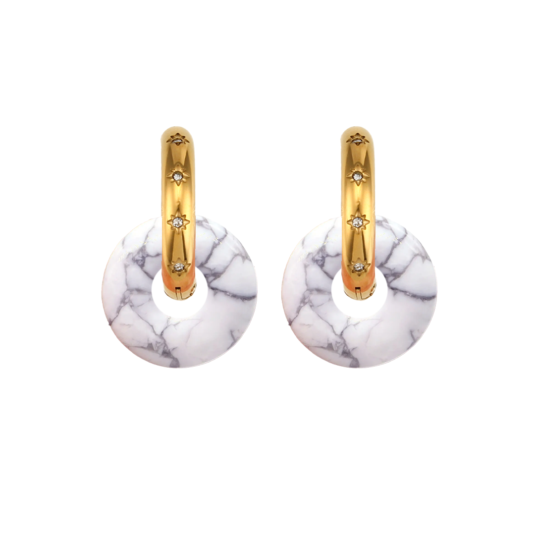 Pendientes Chimo Turquesa Blanca - (Petra: Acero Quirúrgico Waterproof y Piedras)