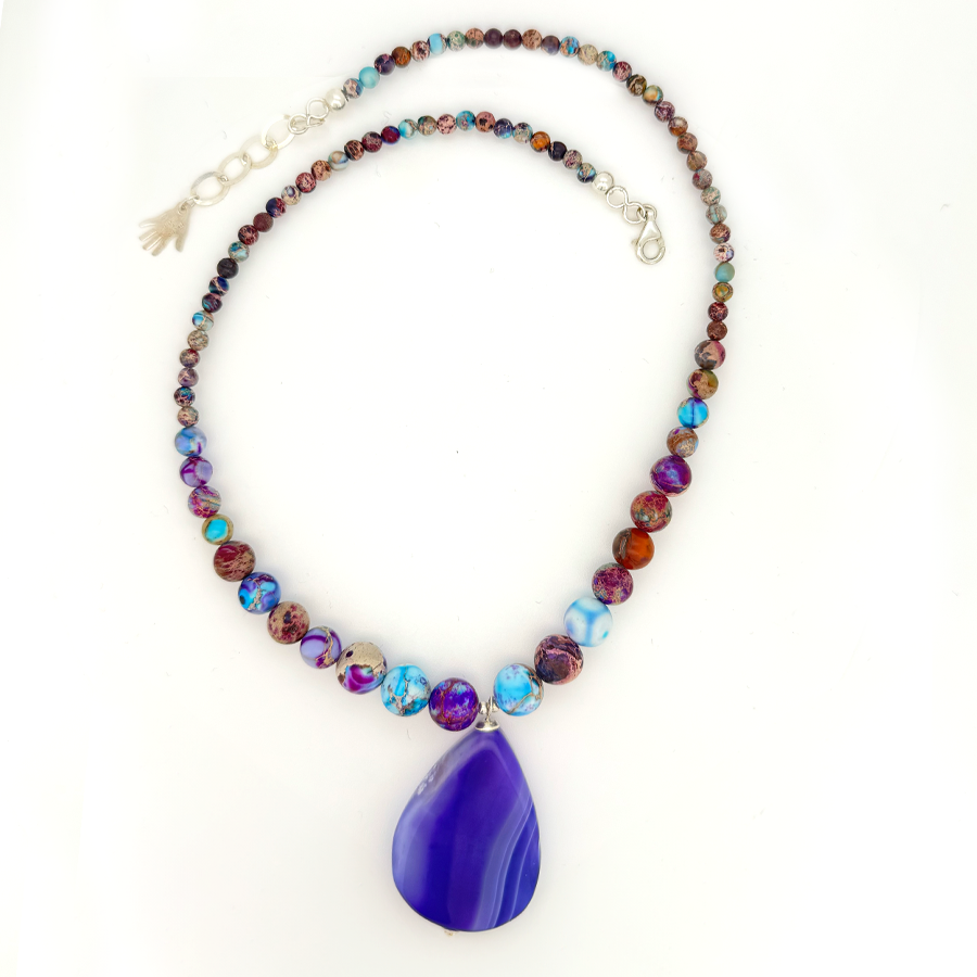 Collar Ágata - (Petra: Plata de Ley 925 y Piedras)