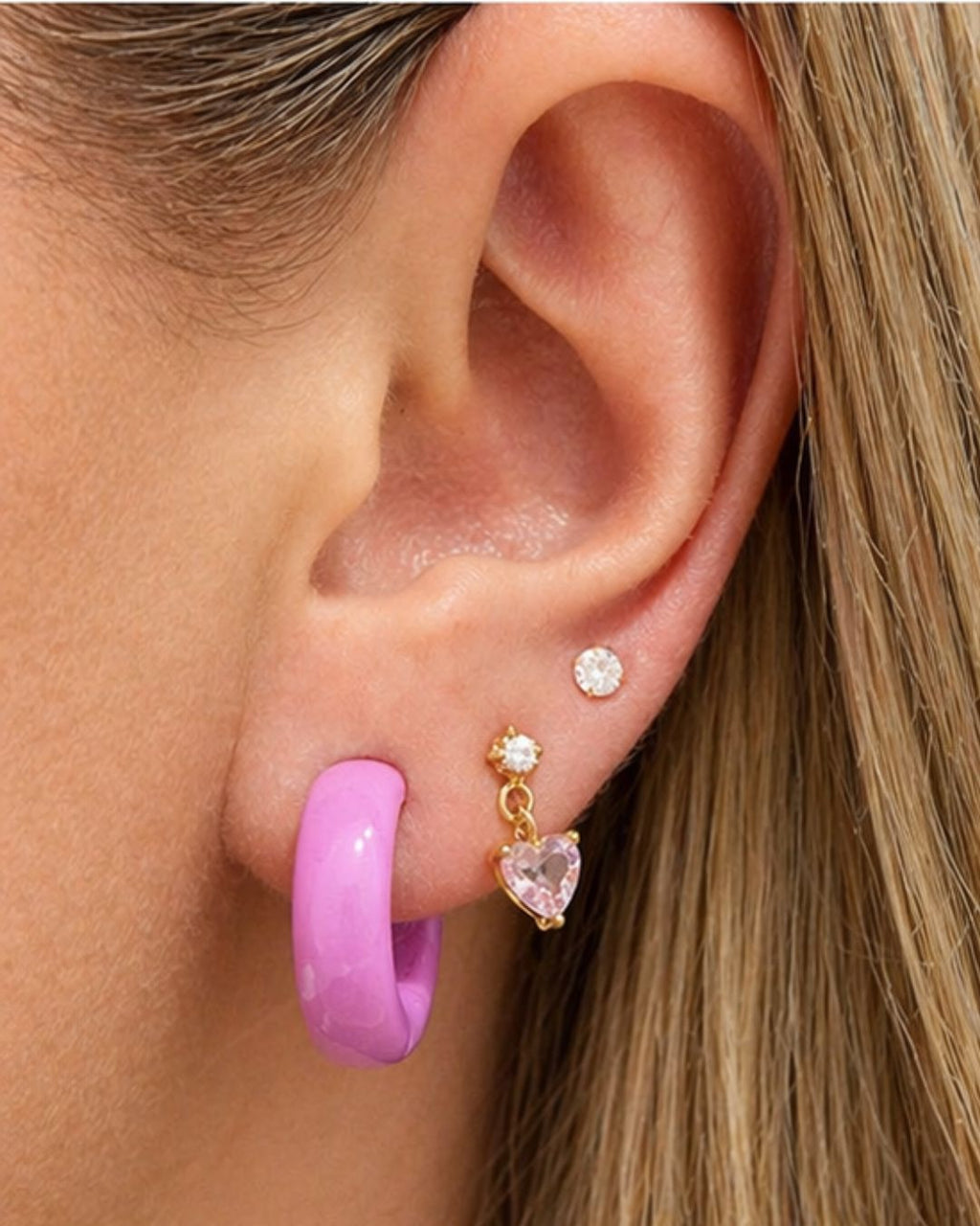 Pendientes Musa Corazón Rosa - (Plata de Ley 925) - Mimiló