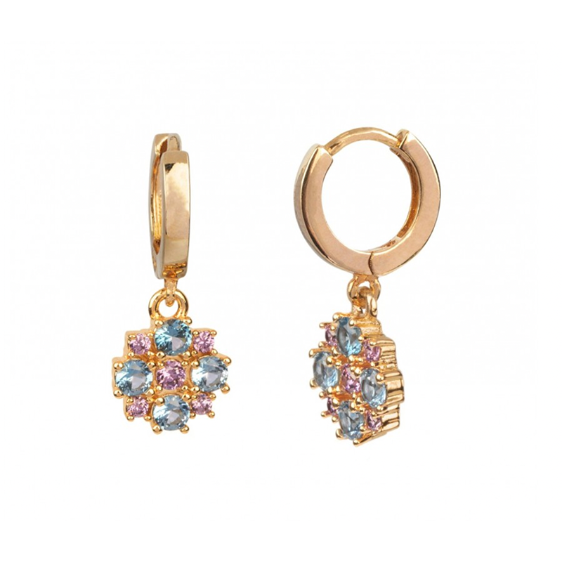 Aros Gran Flor azul - (Plata de Ley 925) - Mimiló