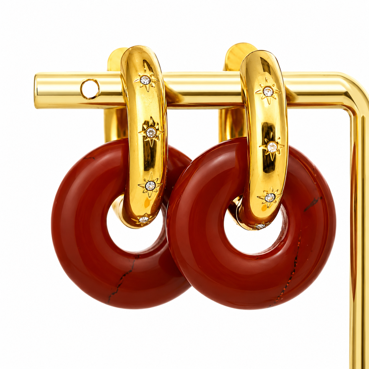 Pendientes Chimos Aro Ancho Red Jasper - (Acero Quirúrgico Waterproof)