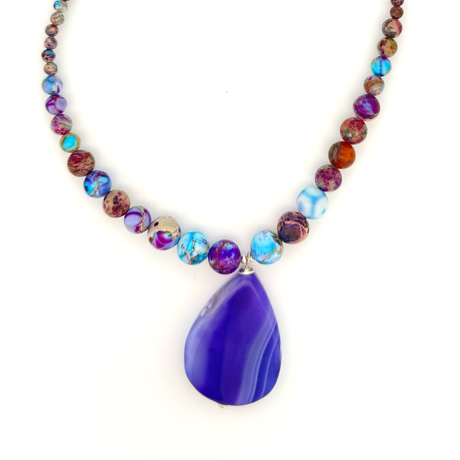 Collar Ágata - (Petra: Plata de Ley 925 y Piedras)