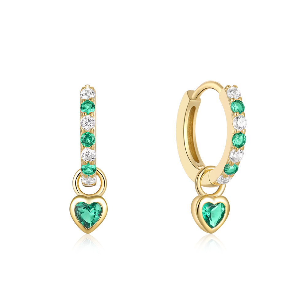 Aros Heart Verdes - (Plata de Ley 925)