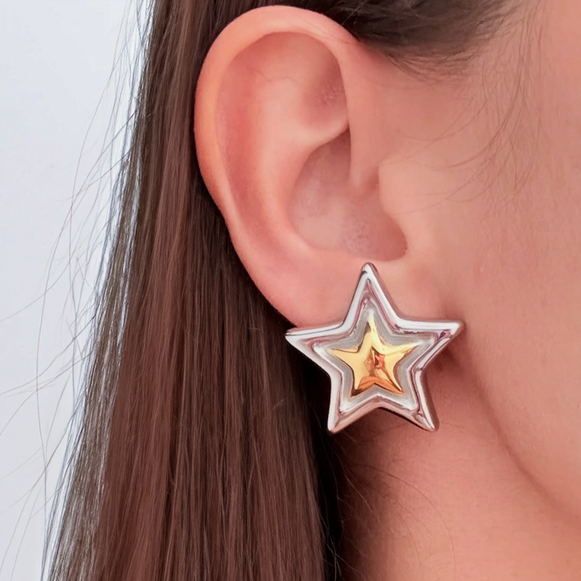 Pendiente Estrella Oro-Plata - (Acero Quirúrgico Waterproof)