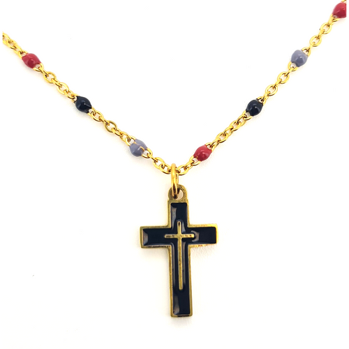 Collar Cruz Esmaltada Negra - (Acero Quirúrgico Waterproof) - Mimiló