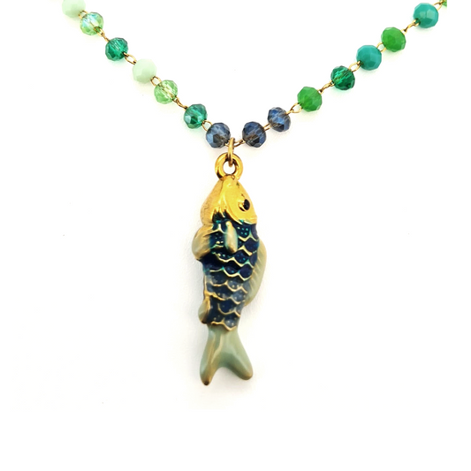 Collar Pez Piedra Verde - (Acero Quirúrgico Waterproof)