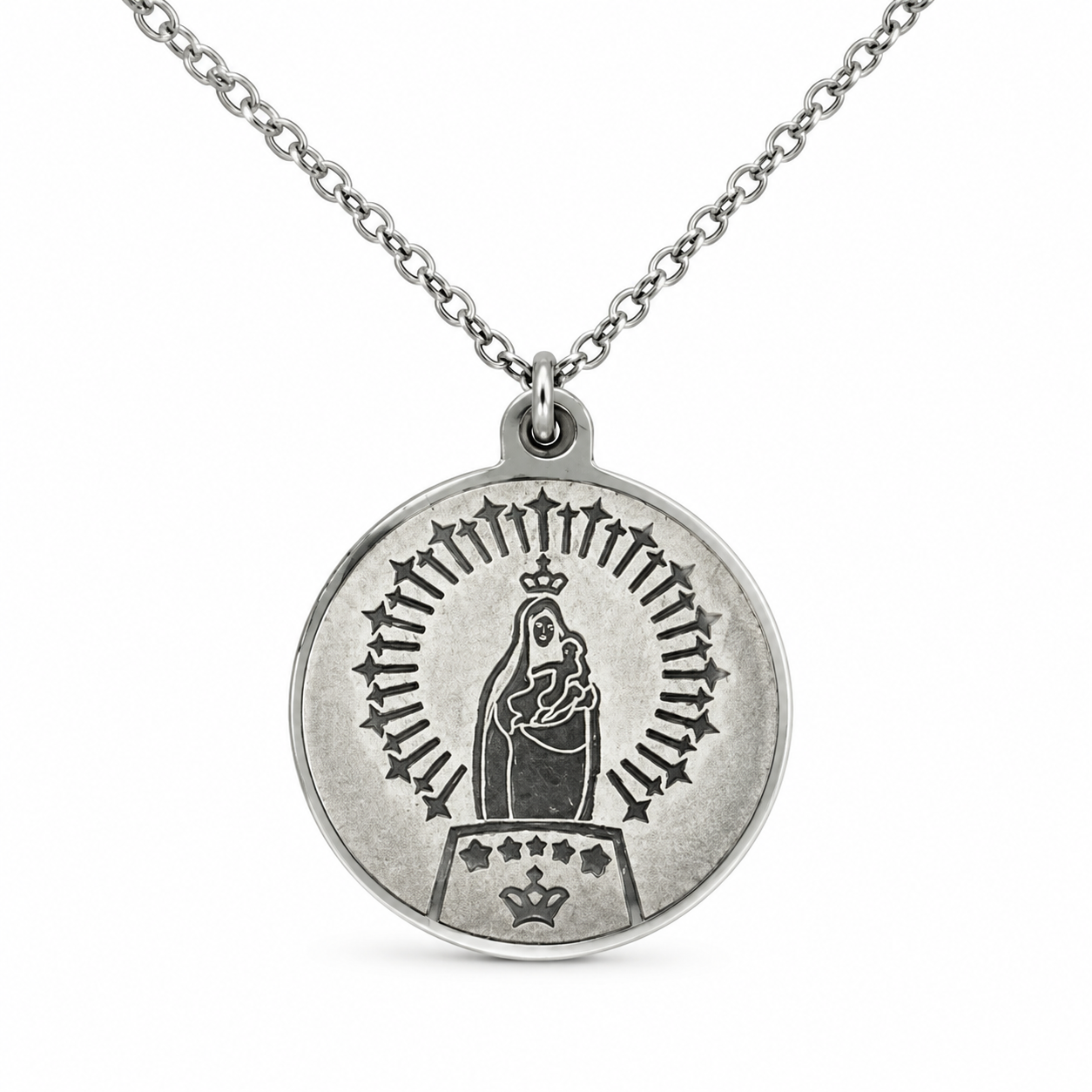 Collar Virgen Chapita Silver - (Acero Quirúrgico Waterproof)