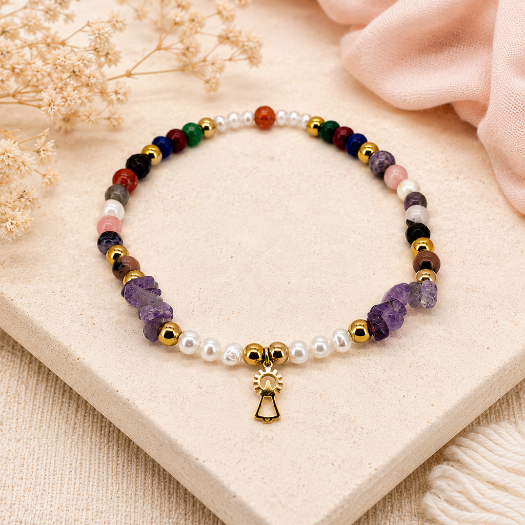 Pulsera Virgen del Pilar Colgante Colores