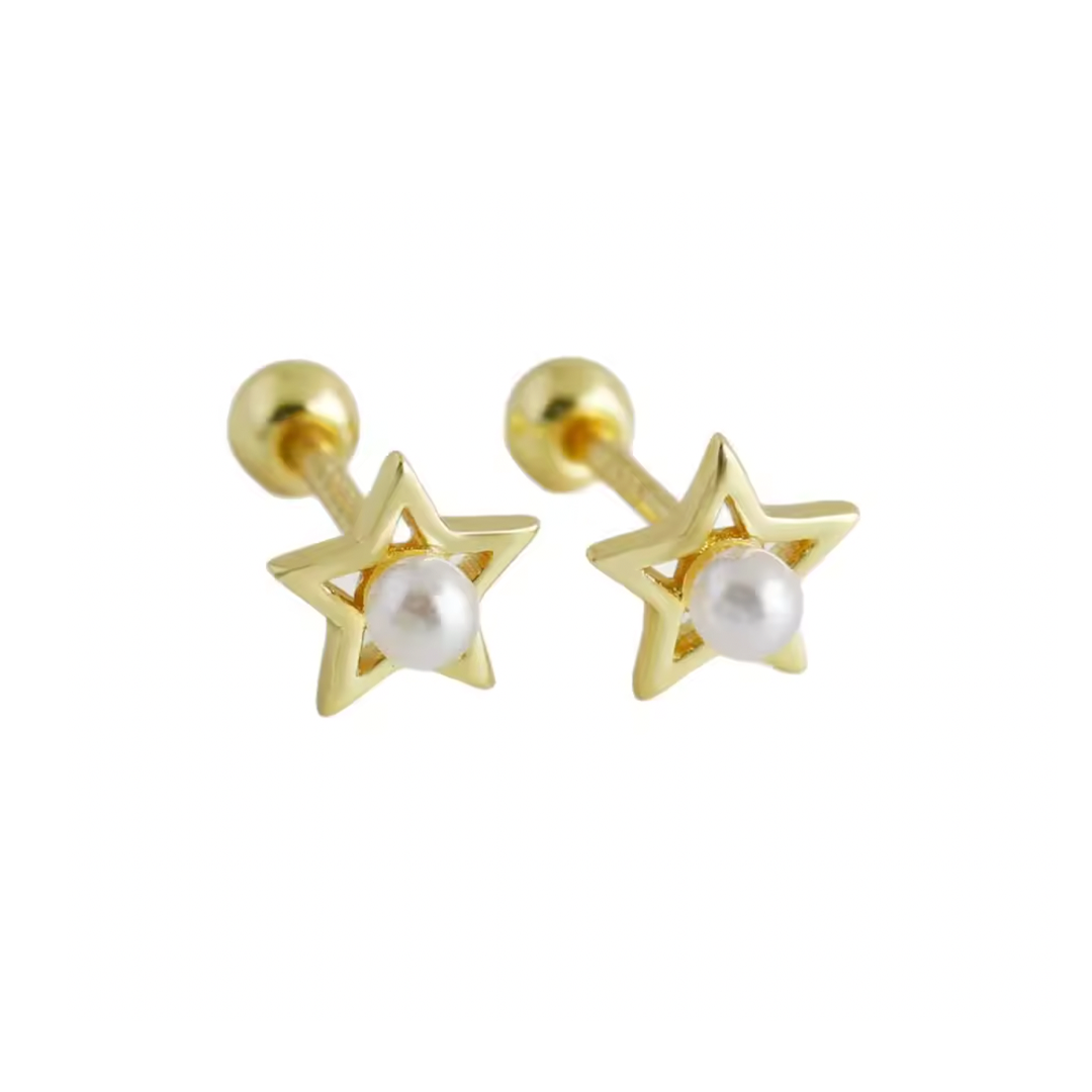 Pendientes Estrella Perla - (Plata de Ley 925)