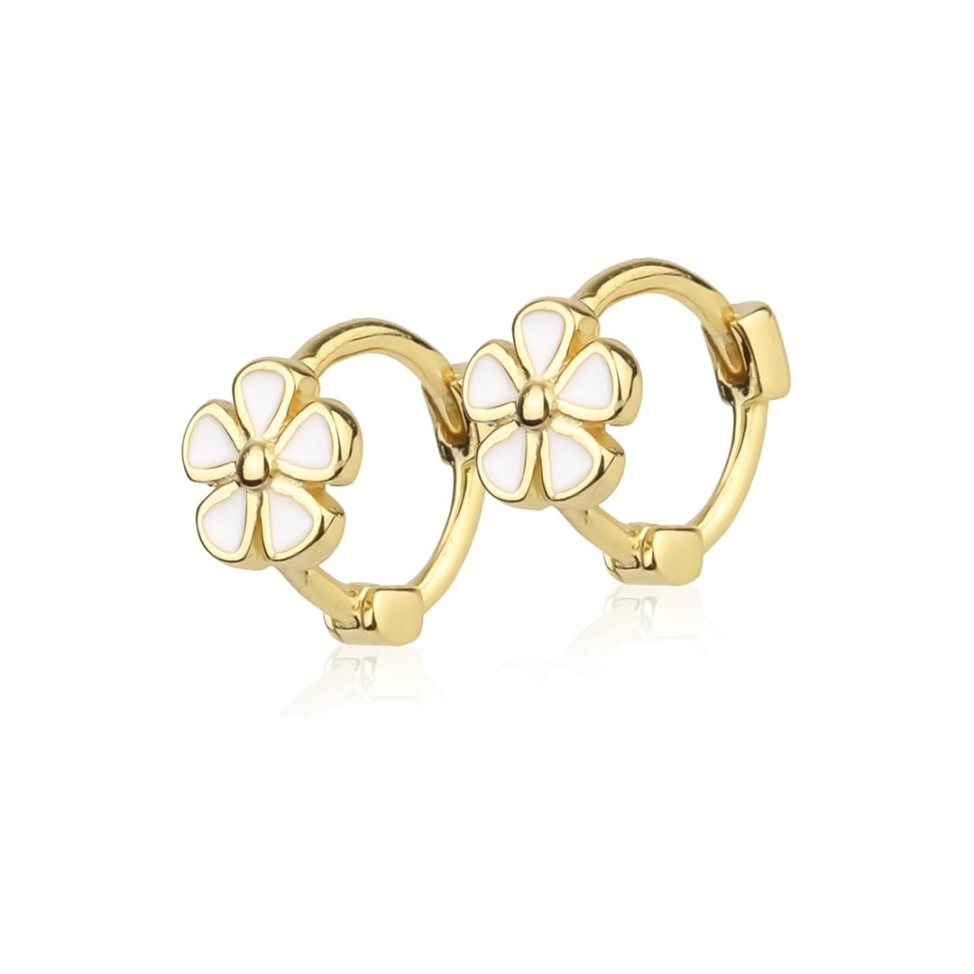 Aros Florecita Blanca - (Plata de Ley 925)