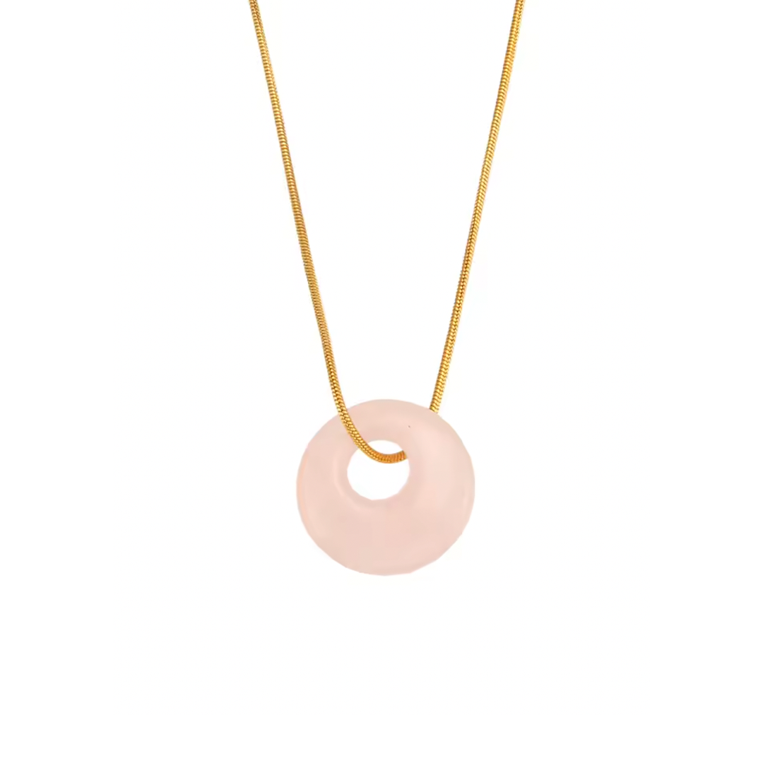 Collar Chimo Cuarzo Rosa - (Acero Quirúrgico Waterproof)