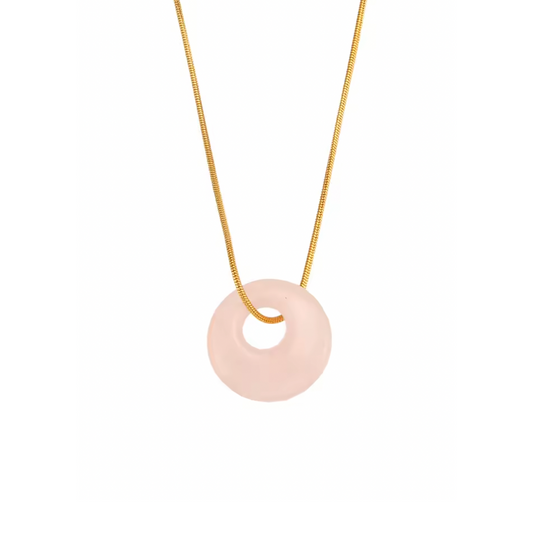 Collar Chimo Cuarzo Rosa - (Acero Quirúrgico Waterproof)