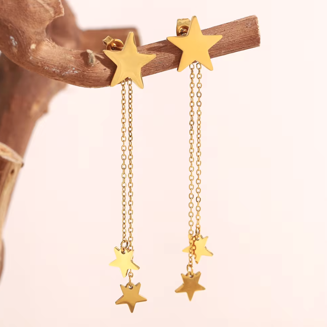 Pendientes Largos Estrella - (Acero Quirúrgico Waterproof)
