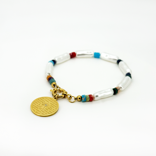 Pulsera Virgen Del Pilar Medalla - (Petra: Acero Quirúrgico Waterproof y Piedras)
